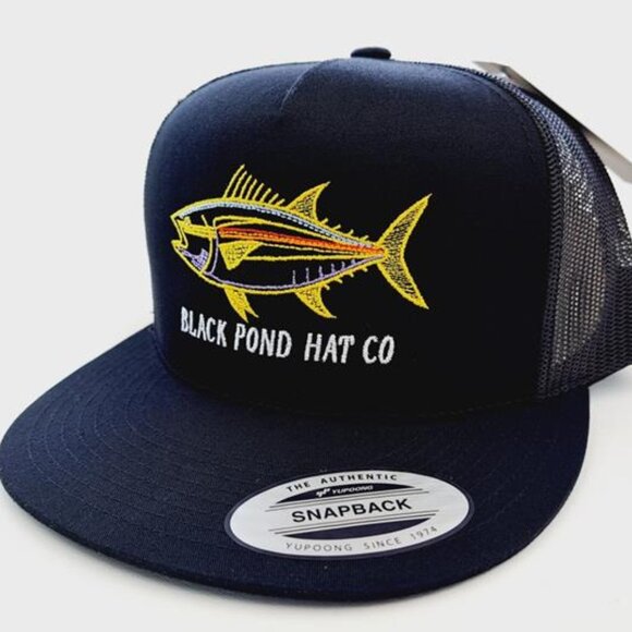 Black Pond Retro Blue Fin Tuna Fish Flat Bill Mesh Snapback Embroidered Cap Hat main image 4